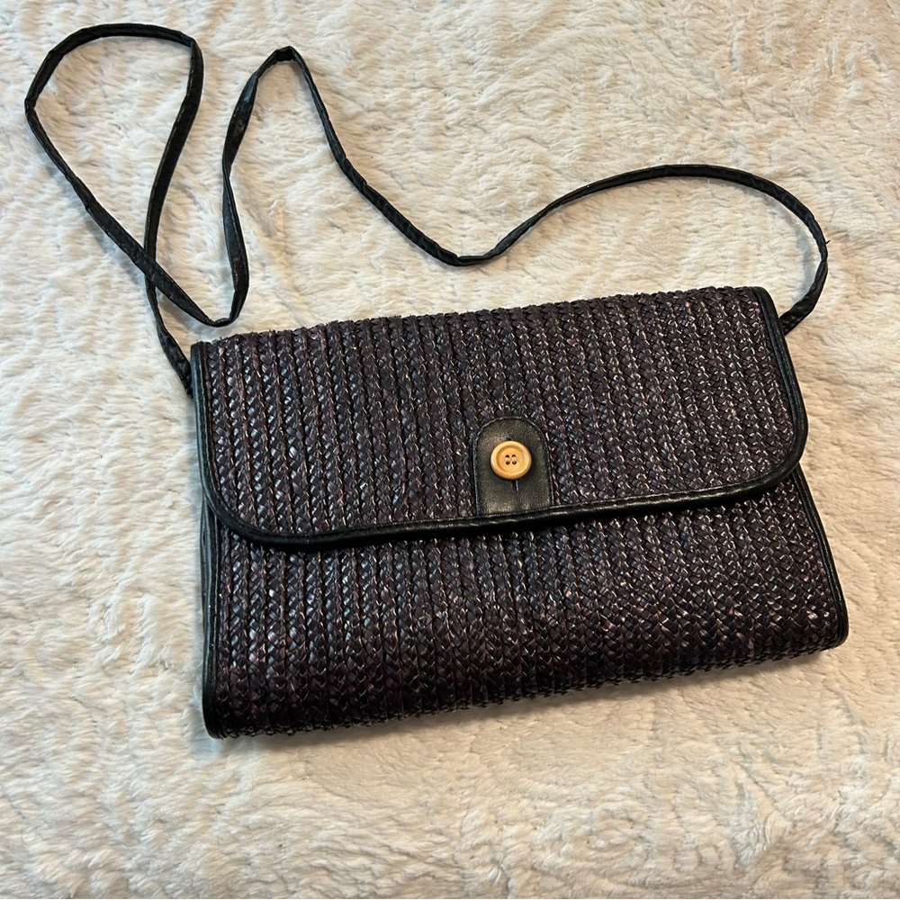 Waves Vintage Elegant Black Woven Straw Crossbody Purse date night Vacation